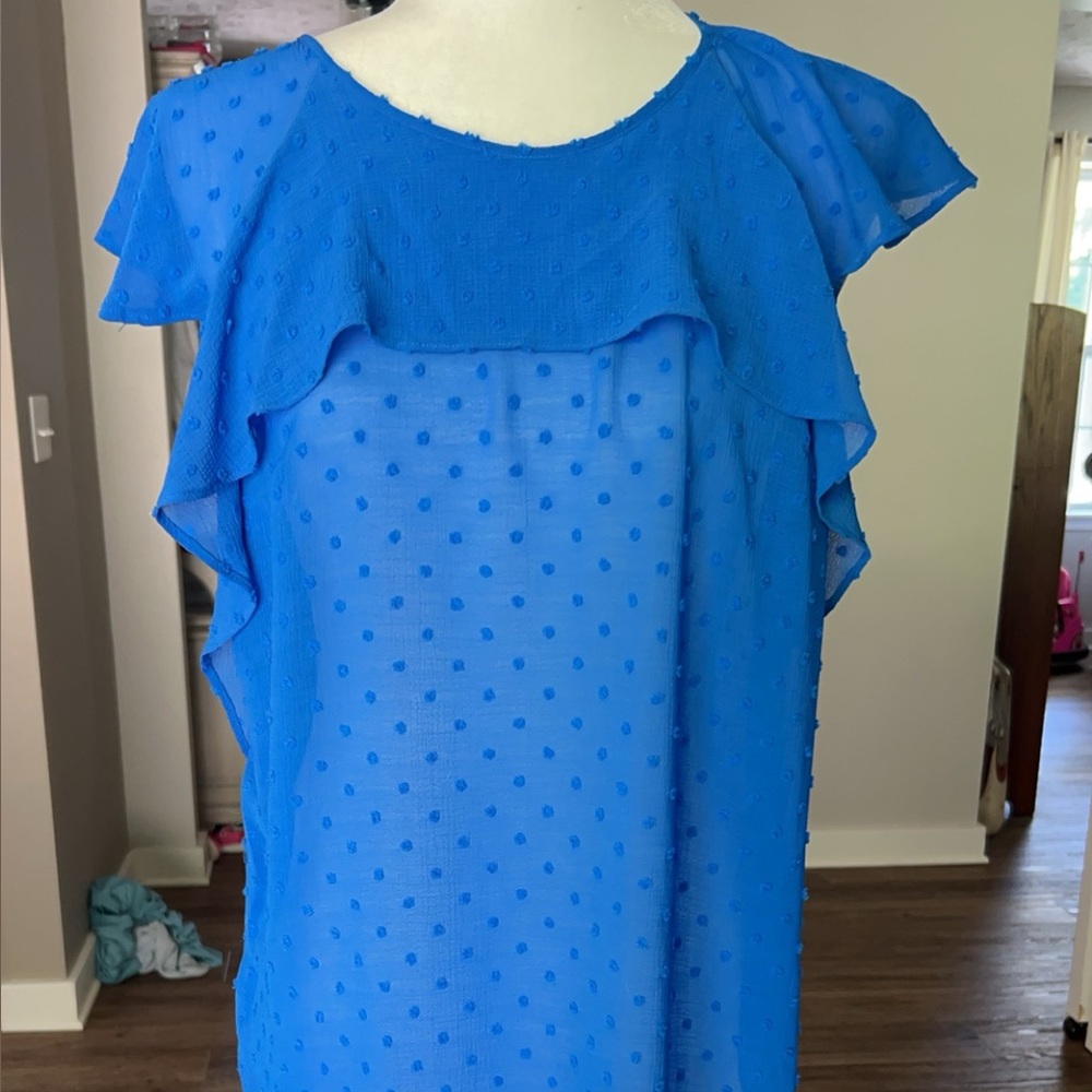 Blue Ruffle Sleeve Blouse